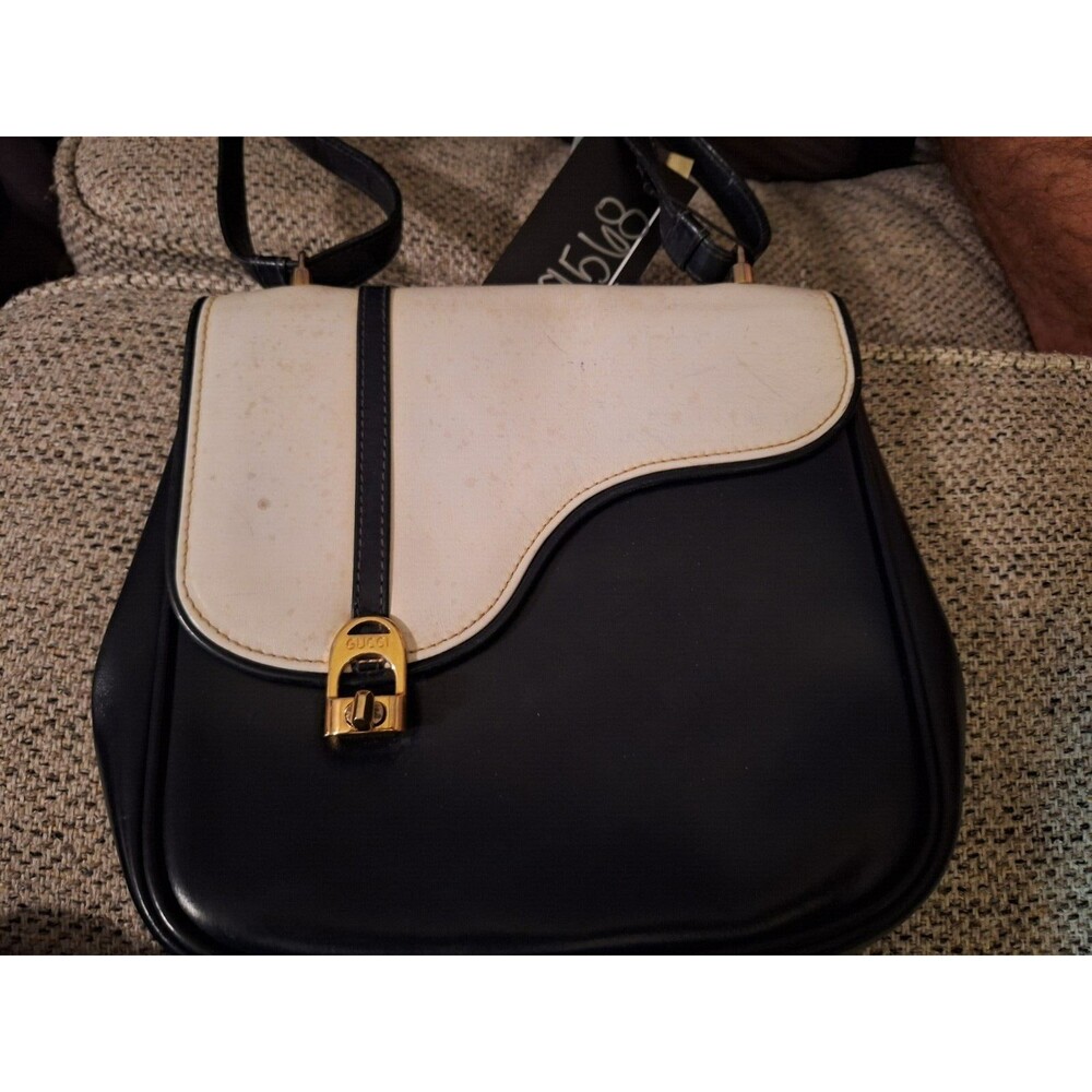Authenticated Gucci Equestrian Crossbody Black‎ Calf Leather Bag